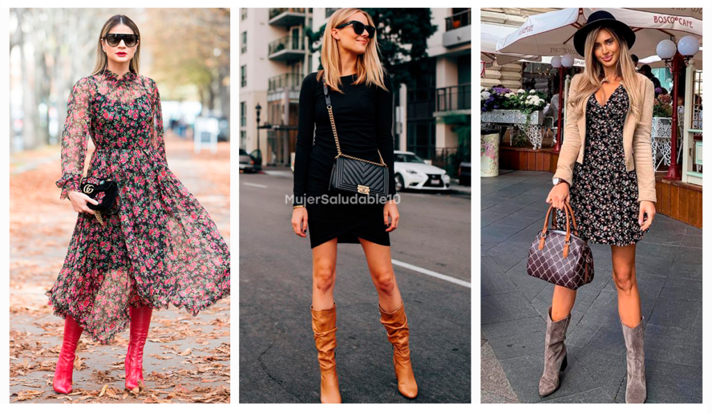 Outfits con botas largas y vestidos para un look elegante y otoñal