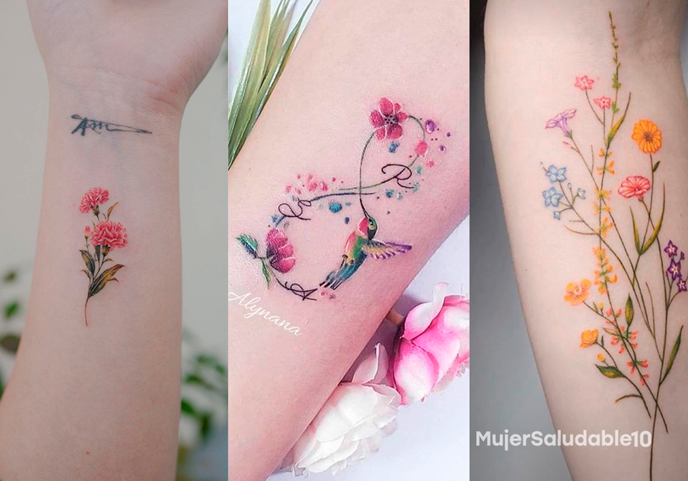 Ideas de tatuajes de color con flores para los brazos - Mujer saludable 10
