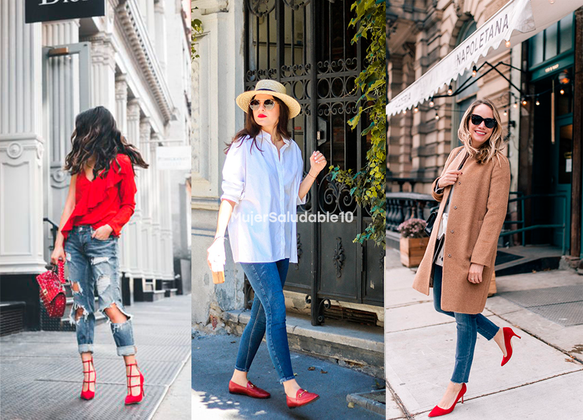 8 formas de combinar zapatos rojos con jeans - Mujer saludable 10 | Todo  para la mujer moderna