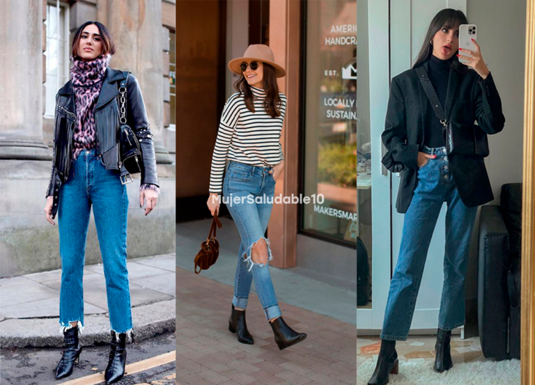 Outfits para combinar botines negros y jeans