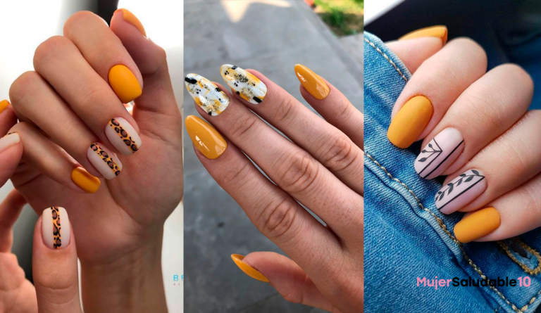 16 diseños de uñas acrílicas color mostaza