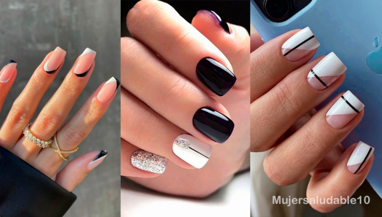 Uñas blancas con negro para las que no aman mucho el color