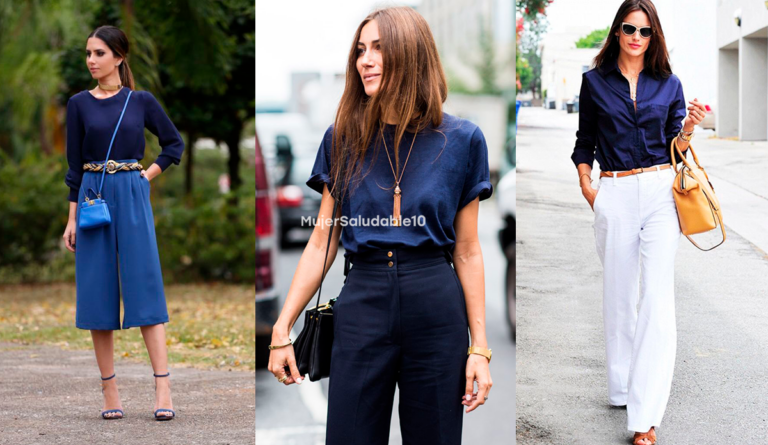 13 outfits para aprender a combinar una blusa azul marino