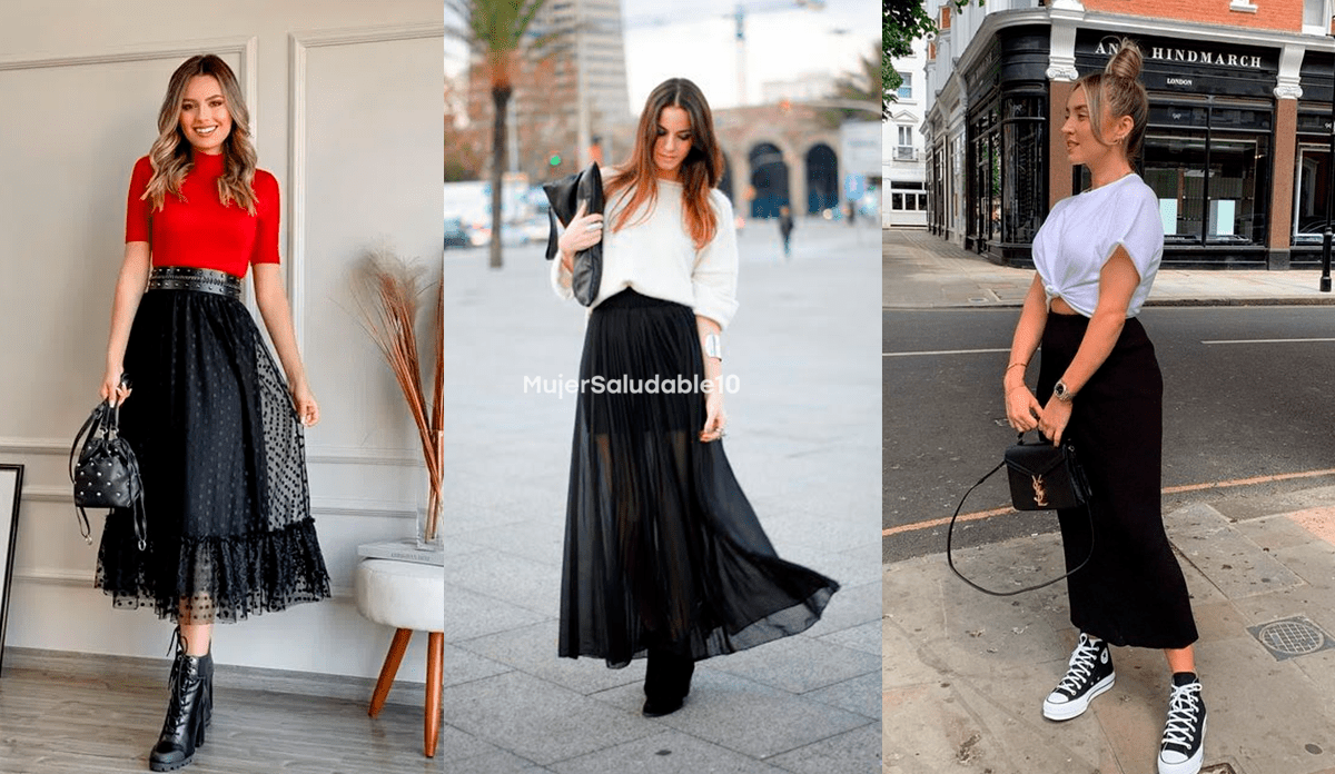 Lindos, elegantes y casuales looks con faldas negras largas saludable | Todo para la mujer moderna