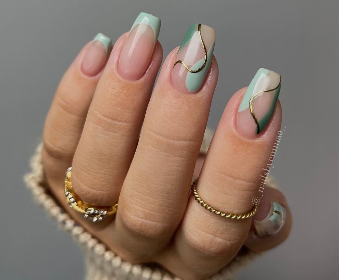 7. Sage and Gold French Tip Nail Design - wide 1