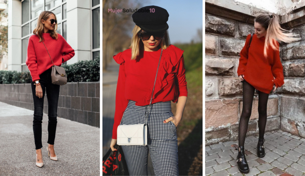 10 ideas para combinar un suéter rojo tejido Mujer saludable 10