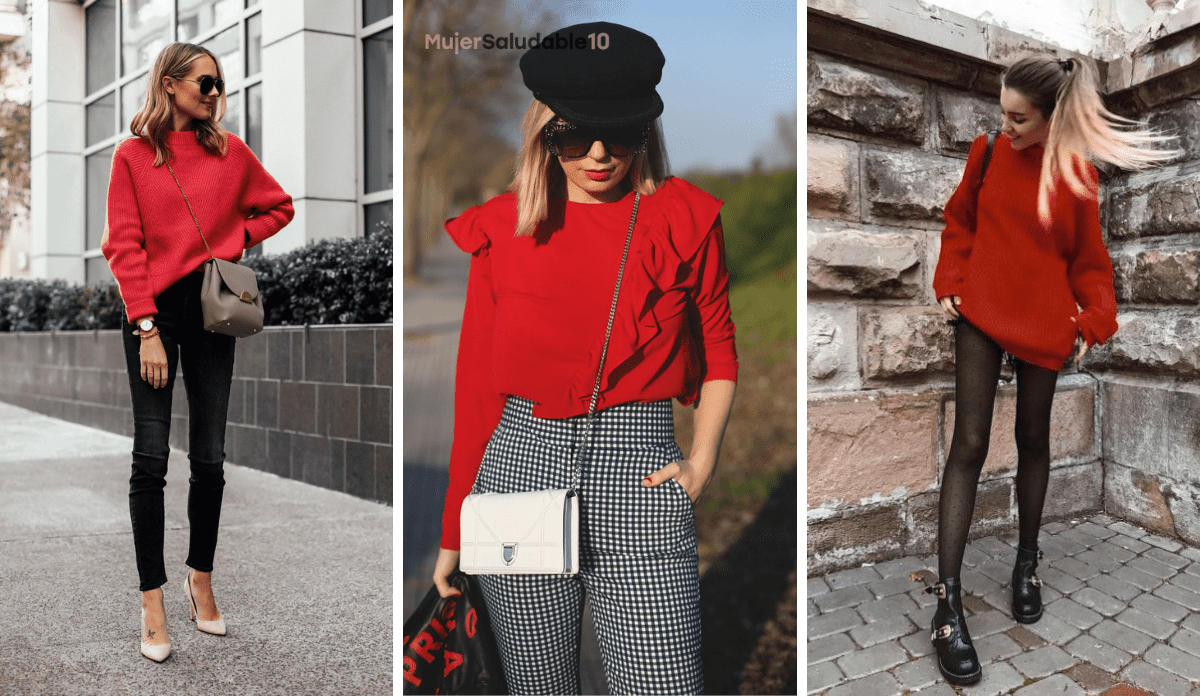 10 ideas para combinar un suéter rojo tejido - Mujer saludable 10 | Todo  para la mujer moderna