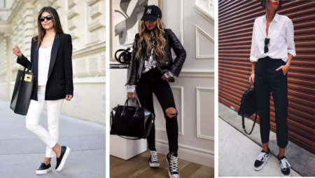 Outfits para llevar al trabajo con tus tenis negros - Mujer saludable