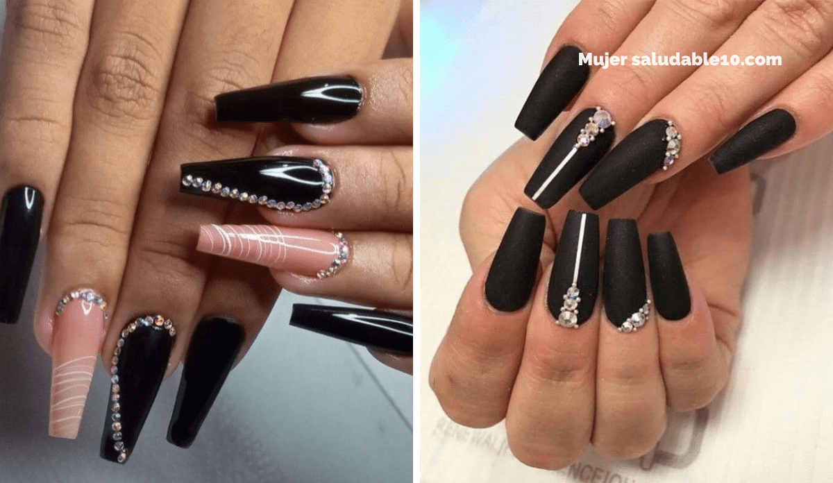 8 Diseños de uñas negras con pedrería - Mujer saludable 10 | Todo para la  mujer moderna