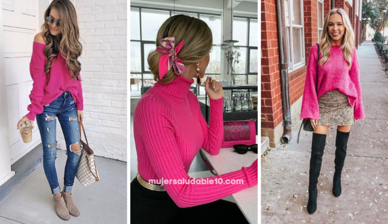 Ideas de outfits fáciles de copiar. Asi se llevan los sueters fucsia esta temporada
